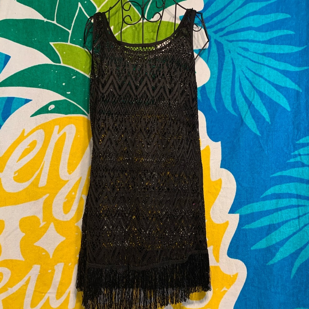 🆕YMI Laser Cut Black Fringed Bottom CoverUp Dress